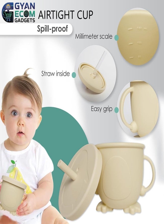 GYAN ECOM GADGETS Silicone Baby Feeding Set Baby Led Weaning Supplies with Suction Bowls, Divided Plates, Adjustable Silicone Bib, Baby Utensils Spoon & Fork, Training Cup Self-Feeding Essentials (6, Beige) - Image 3