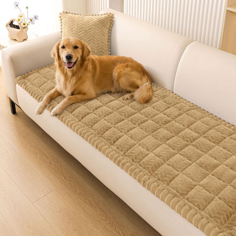 Smiry Non Slip Couch Armrest Covers for Dogs, Fuzzy Pet Couch Arm Covers for Sofa Pet Friendly, Soft Sofa Slipcovers Recliner Chair Arm Protector Washable (Camel, 27.6" x 27.6") - Image 1