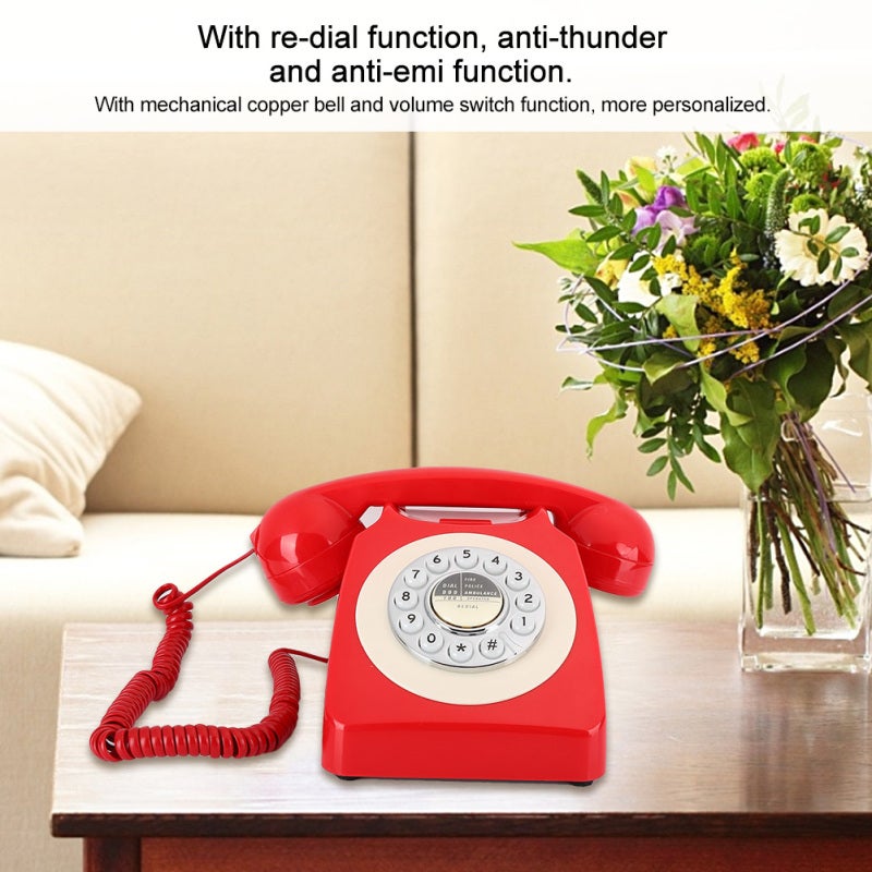 Vintage Telephone: High-Quality ABS Material, Adjustable Volume Handle - Mechanical Copper Bell, Re-Dial Function Retro Telephone for Home Desk, Hotel Decor & Landline Use - Image 1
