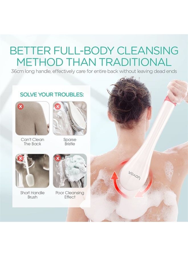 VOYOR Electric Body Brush Back Scrubber for Shower Rechargeable Exfoliating Bath Brush Powered Shower Brush with Non-Slip Long Handle Deep Cleansing, Exfoliation, Massaging Spin Brush BC100 (Pink) - Image 3