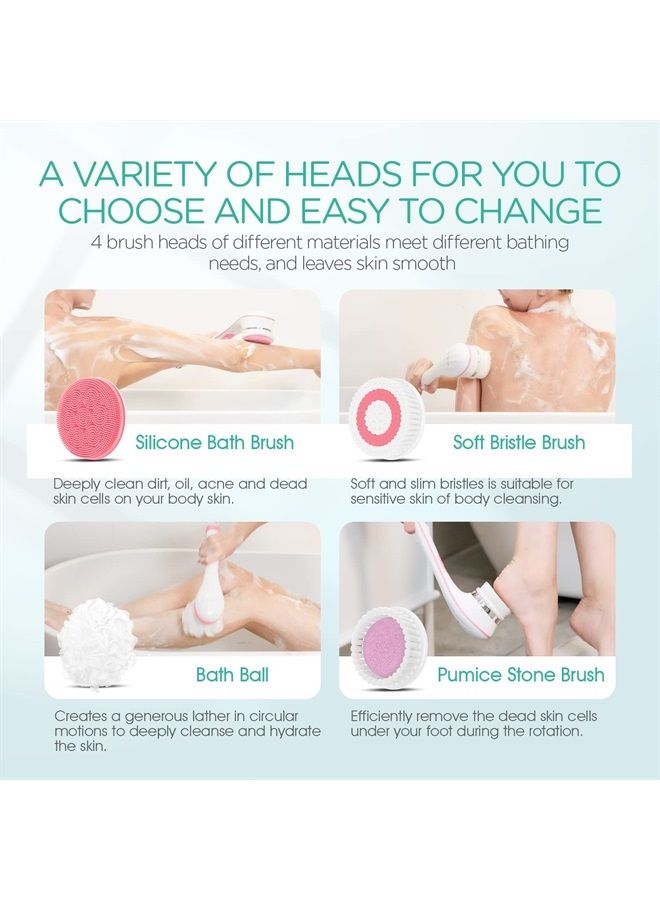 VOYOR Electric Body Brush Back Scrubber for Shower Rechargeable Exfoliating Bath Brush Powered Shower Brush with Non-Slip Long Handle Deep Cleansing, Exfoliation, Massaging Spin Brush BC100 (Pink) - Image 5