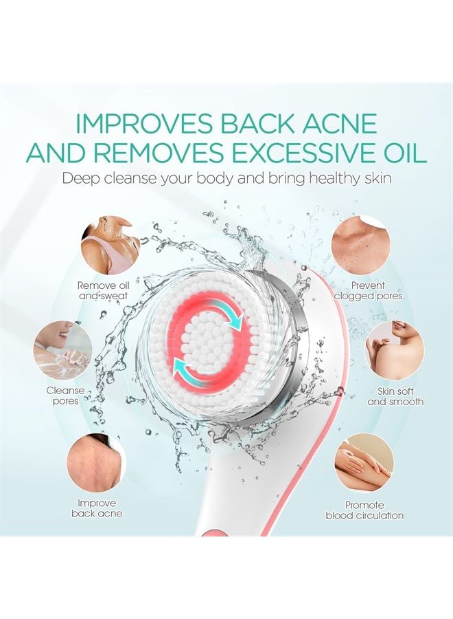 VOYOR Electric Body Brush Back Scrubber for Shower Rechargeable Exfoliating Bath Brush Powered Shower Brush with Non-Slip Long Handle Deep Cleansing, Exfoliation, Massaging Spin Brush BC100 (Pink) - Image 4