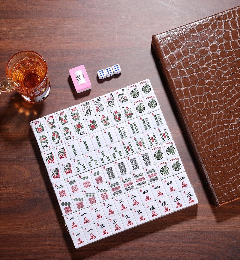 Mose Cafolo American Mahjong Game Set 166 White Engraved Tiles for Western Mah Jong, Mah jongg Play with Traveler Size Carrying Case, Dices, Chips, Manual,Wind indicator - Racks and Pushers not included - Image 5