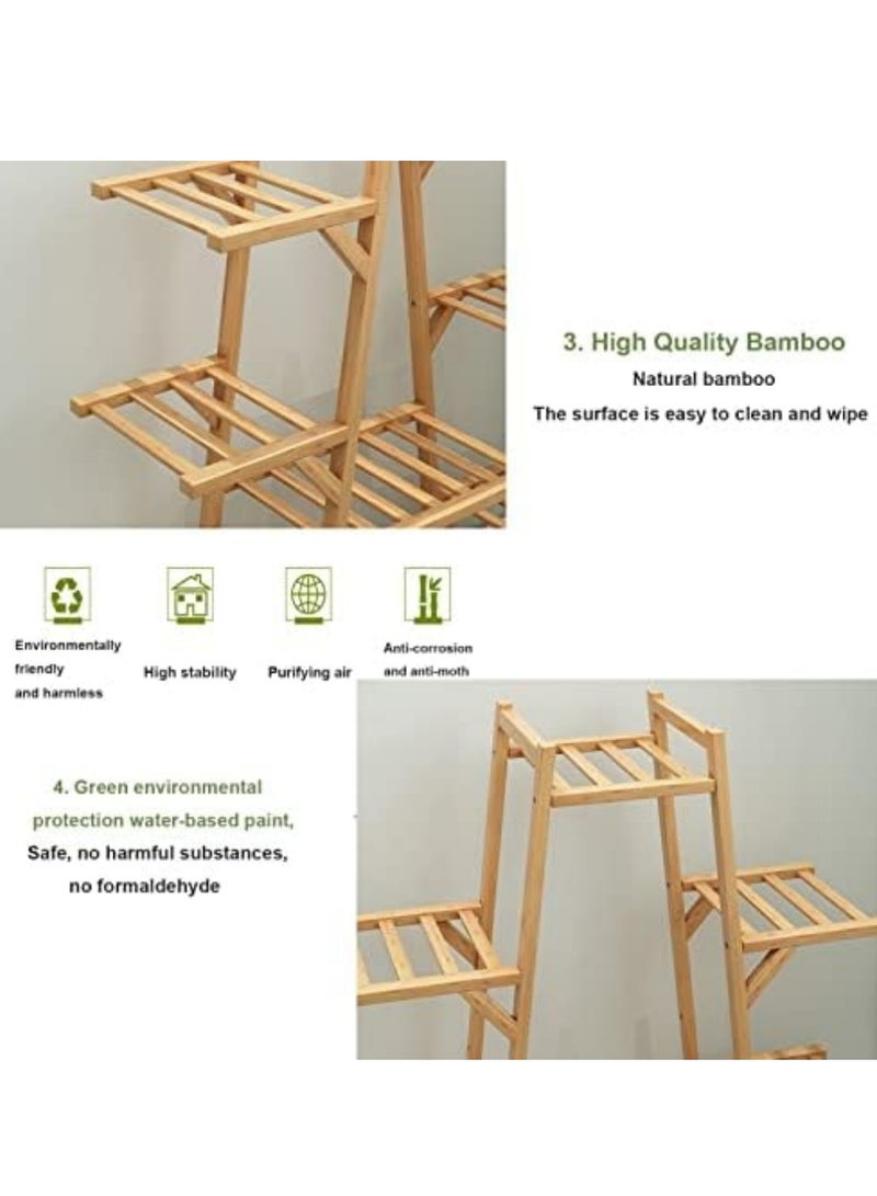 XiuWoo Movable Tall Wood Plant Stand for Indoor Outdoor, Wood Plant Shelf Corner Display Rack, Multi-tier Planter Pot Holder Flower Stand With Wheels for Living Room Balcony Garden Patio - Image 3