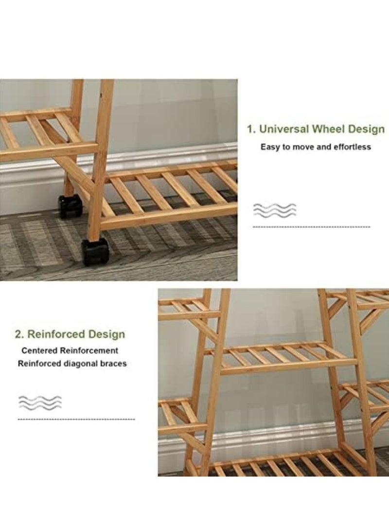 XiuWoo Movable Tall Wood Plant Stand for Indoor Outdoor, Wood Plant Shelf Corner Display Rack, Multi-tier Planter Pot Holder Flower Stand With Wheels for Living Room Balcony Garden Patio - Image 2