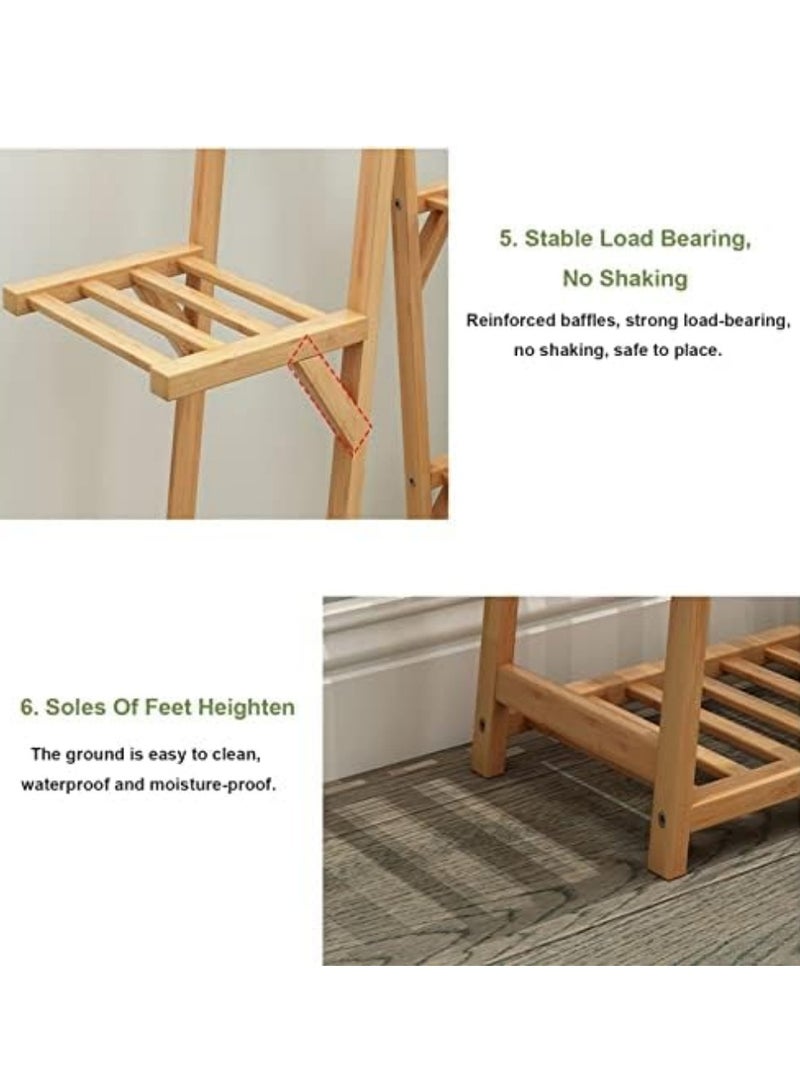 XiuWoo Movable Tall Wood Plant Stand for Indoor Outdoor, Wood Plant Shelf Corner Display Rack, Multi-tier Planter Pot Holder Flower Stand With Wheels for Living Room Balcony Garden Patio - Image 4