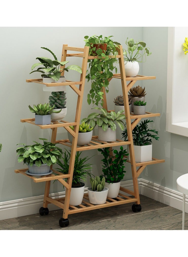 XiuWoo Movable Tall Wood Plant Stand for Indoor Outdoor, Wood Plant Shelf Corner Display Rack, Multi-tier Planter Pot Holder Flower Stand With Wheels for Living Room Balcony Garden Patio - Image 5