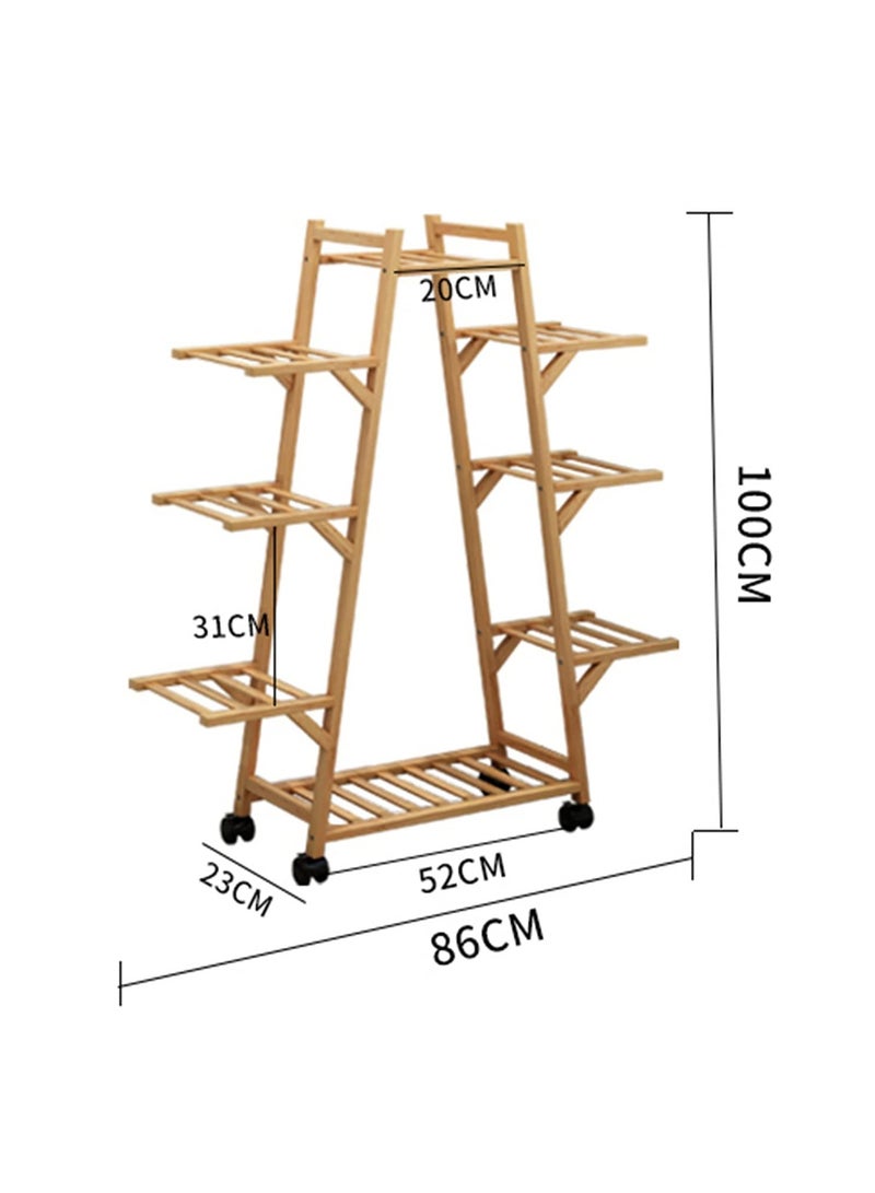 XiuWoo Movable Tall Wood Plant Stand for Indoor Outdoor, Wood Plant Shelf Corner Display Rack, Multi-tier Planter Pot Holder Flower Stand With Wheels for Living Room Balcony Garden Patio - Image 5