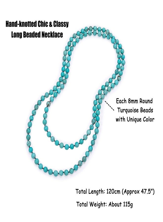 PEARLADA Boho Turquoise Necklace Long Beaded Strand Handmade Knotted Jewelry for Women Fashion Beads Endless Necklace - Image 4