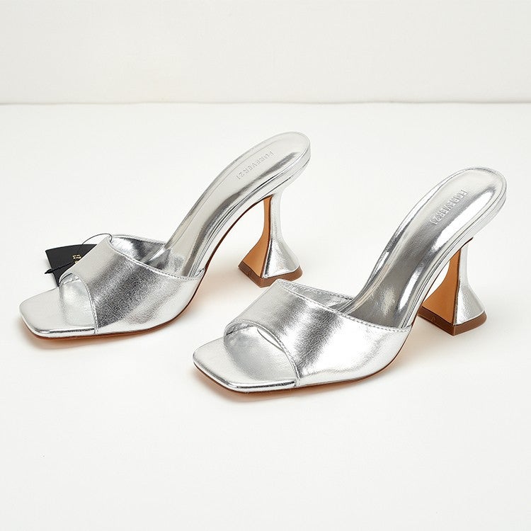 Silver Square Toe High Heel Sandals - Image 4