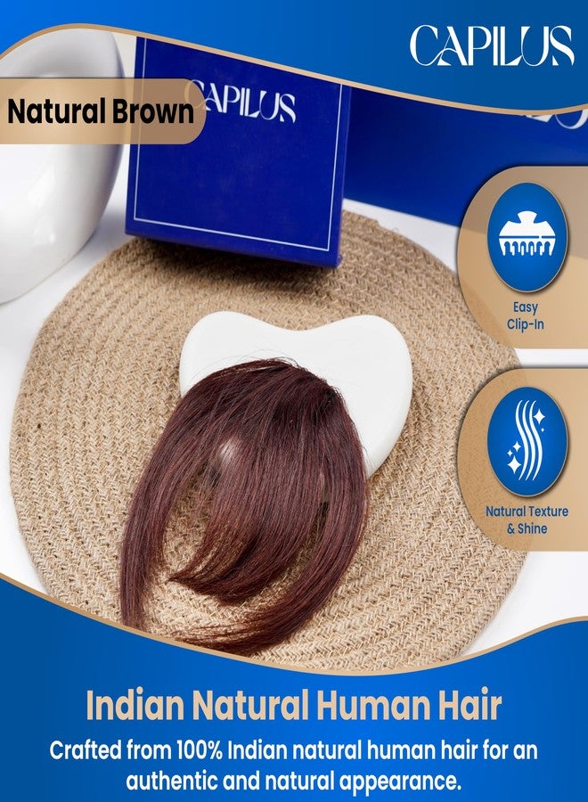 Capilus Women's Front Head Indian Natural Hair Extension - Clip On Clip Hair Bang Fringe Hair Piece Thin Extension for Women and Girls (Natural Brown) - Image 2