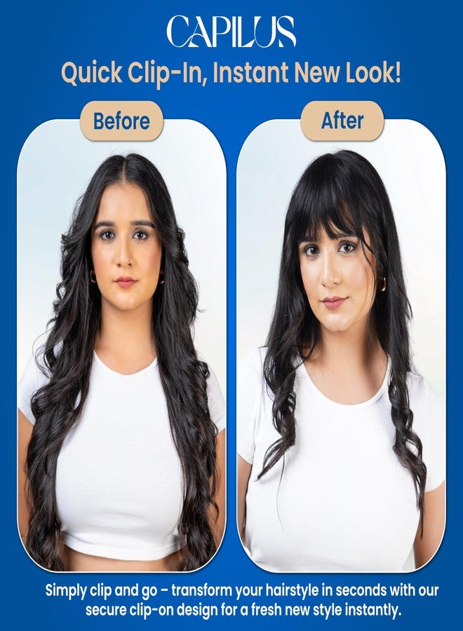 Capilus Women's Front Head Indian Natural Hair Extension - Clip On Clip Hair Bang Fringe Hair Piece Thin Extension for Women and Girls (Natural Brown) - Image 5