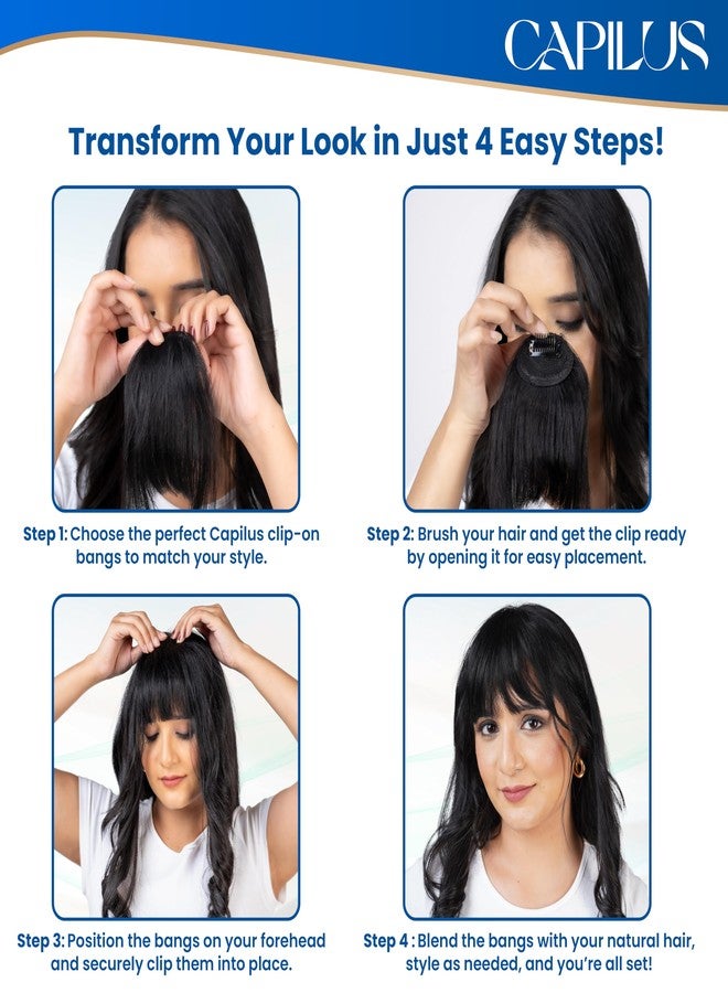 Capilus Women's Front Head Indian Natural Hair Extension - Clip On Clip Hair Bang Fringe Hair Piece Thin Extension for Women and Girls (Natural Brown) - Image 4