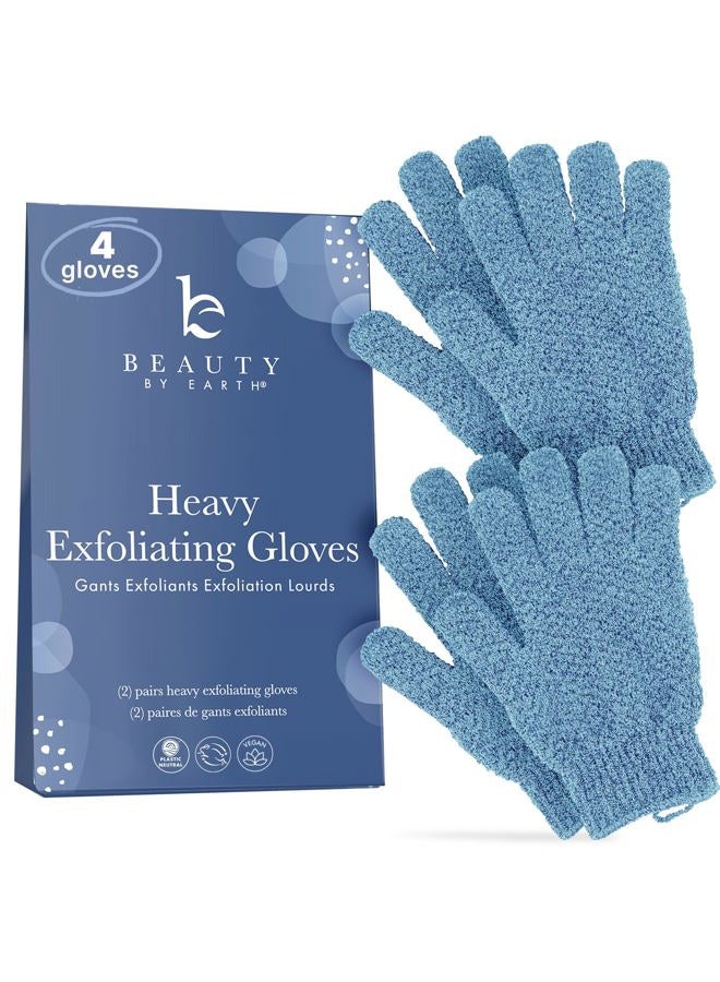 Beauty by Earth Exfoliating Glove (4 Pcs, 2 Pairs) - Heavy Exfoliate Glove for Dead Skin Bath Exfoliating Gloves for Shower Spa Massage & Body Scrub - Shower Gloves for Women & Men  - Image 1