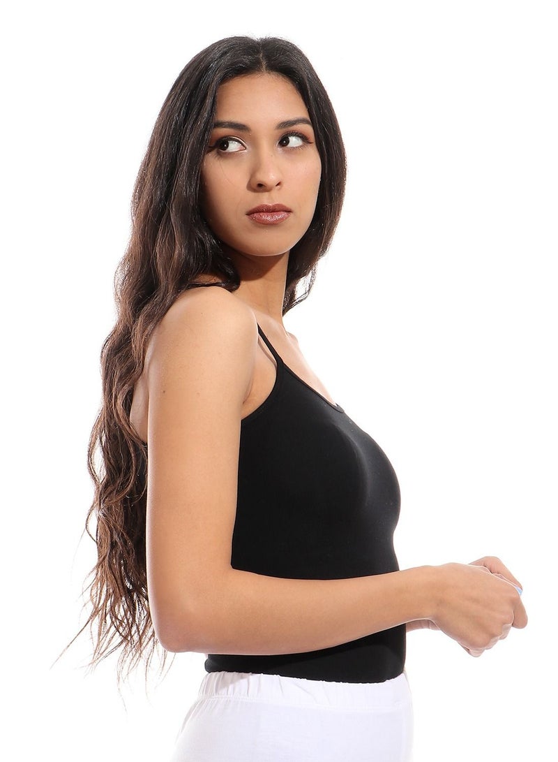 كوتونيل أندرشيرت قطن بحمالات رفيعة أسود - Image 2