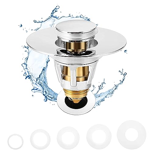 Fransiton Bathroom Sink Stopper, 1.1-1.77 Inch Basin Pop Up Sink Drain Stopper, Anti Clogging Drain Plug with Detachable Hair Catcher, Chrome - Image 1