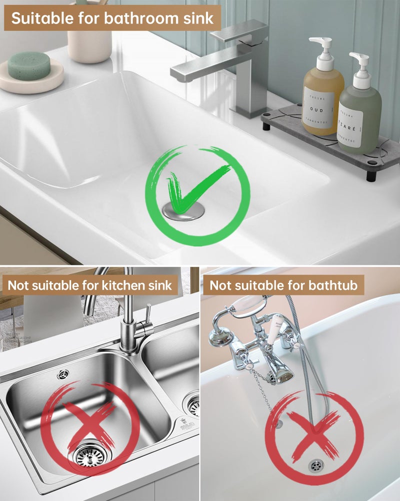 Fransiton Bathroom Sink Stopper, 1.1-1.77 Inch Basin Pop Up Sink Drain Stopper, Anti Clogging Drain Plug with Detachable Hair Catcher, Chrome - Image 3