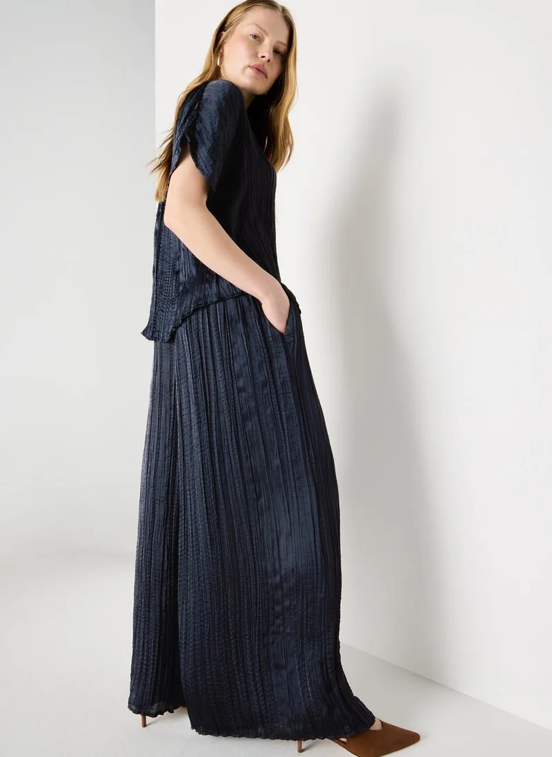 ماتلان Et Vous Navy Crinkle Satin Co Ord Wide Leg Trousers