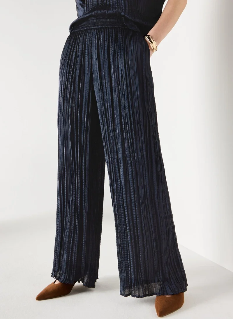 ماتلان Et Vous Navy Crinkle Satin Co Ord Wide Leg Trousers