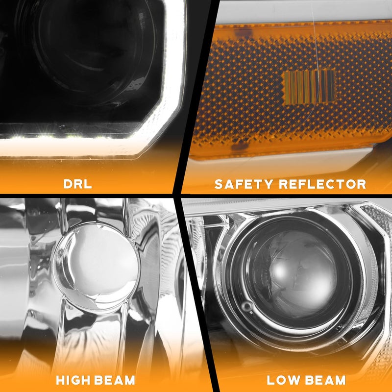 WEELMOTO Fits Factory DRL Headlights for 2016-2022 Toyota Tacoma TRD/Limited, Headlight Compatible with 2016 2017 2018 2019 2020 2021 2022 Tacoma Replacement Chrome Housing - Image 4