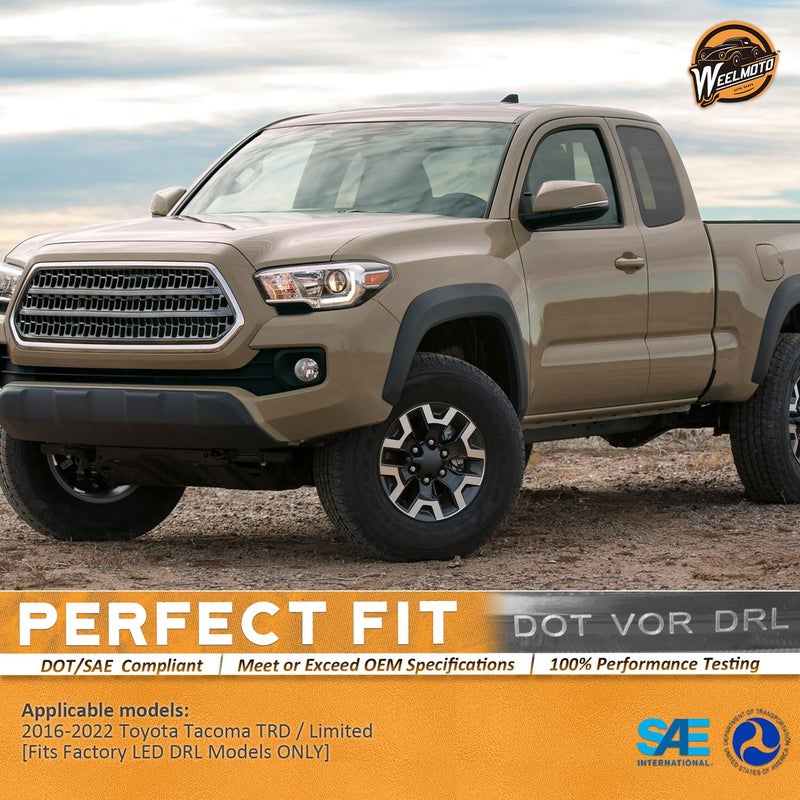 WEELMOTO Fits Factory DRL Headlights for 2016-2022 Toyota Tacoma TRD/Limited, Headlight Compatible with 2016 2017 2018 2019 2020 2021 2022 Tacoma Replacement Chrome Housing - Image 3