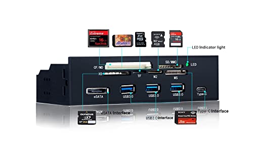 ciciglow Internal Card Reader, 5.25inches USB 3.0 Interface Multifunction Internal Card Reader Dashboard PC Front Panel with eSATA and USB 3.1 Port, Support M2, MSO, Memory, MS, XD, 64G CF Card - Image 2