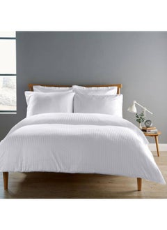 Rest Striped Duvet Cover 6Pc Set White Queen Size Cotton Microfiber Blend Includes 1 Duvet Cover, 220X240Cm 1 Fitted Sheet, 180X200+30Cm 2 Pillowcases ,50X75+5Cm 2 Pillow Sham ,50X75+15Cm  - Image 4