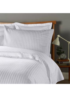 Rest Striped Duvet Cover 6Pc Set White Queen Size Cotton Microfiber Blend Includes 1 Duvet Cover, 220X240Cm 1 Fitted Sheet, 180X200+30Cm 2 Pillowcases ,50X75+5Cm 2 Pillow Sham ,50X75+15Cm  - Image 2