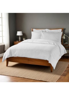 Rest Striped Duvet Cover 6Pc Set White Queen Size Cotton Microfiber Blend Includes 1 Duvet Cover, 220X240Cm 1 Fitted Sheet, 180X200+30Cm 2 Pillowcases ,50X75+5Cm 2 Pillow Sham ,50X75+15Cm  - Image 1