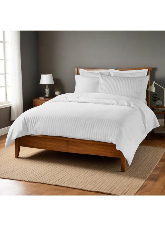 Rest Striped Duvet Cover 6Pc Set White Queen Size Cotton Microfiber Blend Includes 1 Duvet Cover, 220X240Cm 1 Fitted Sheet, 180X200+30Cm 2 Pillowcases ,50X75+5Cm 2 Pillow Sham ,50X75+15Cm  - Image 1