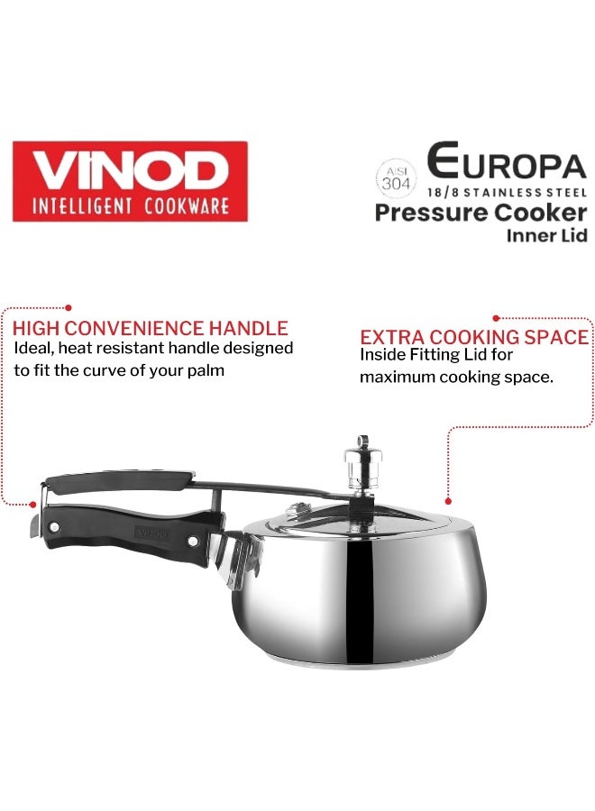 VINOD 3Liters Europa Stainless Steel Inner Lid 3 Litres Pressure Cooker Silver - Image 4