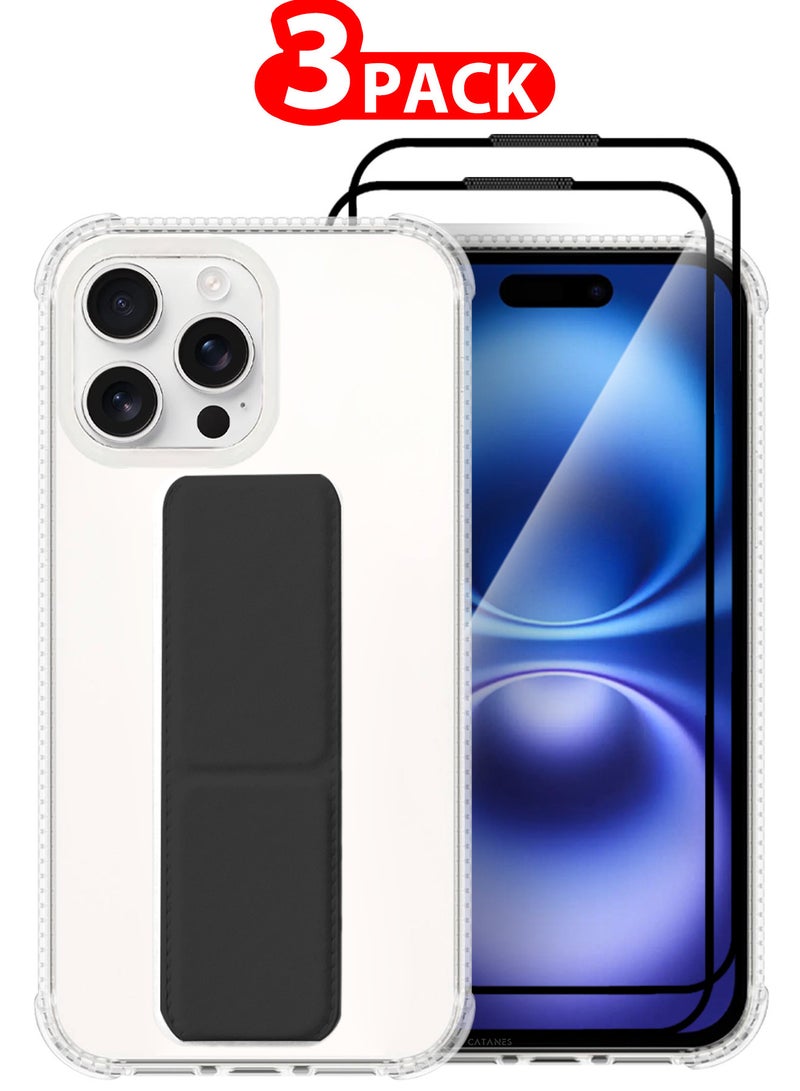 CATANES ( for iPhone 16 Pro Max ) 3 Pack, 1 Case and 2 Screen Protectors, with Phone Grip and Expanding Stand, Kickstand Fully Protective Cover with Phone Grip Holder - Image 1