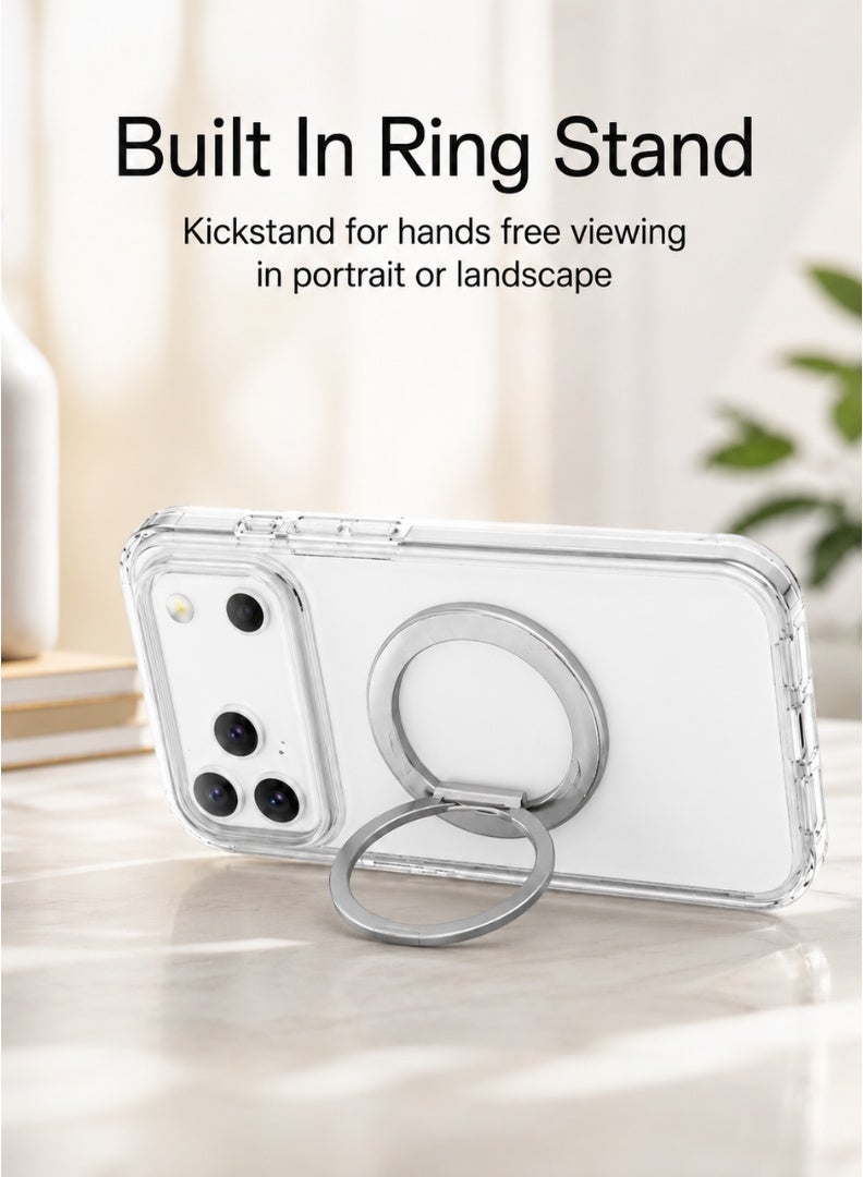 Clear Magnetic Case with Ring Stand for iPhone 17 Pro Max, Transparent Shockproof Back Cover - Image 3