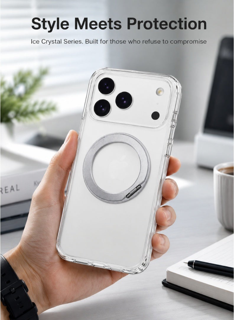 Clear Magnetic Case with Ring Stand for iPhone 17 Pro Max, Transparent Shockproof Back Cover - Image 1