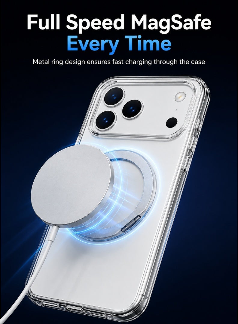 Clear Magnetic Case with Ring Stand for iPhone 17 Pro Max, Transparent Shockproof Back Cover - Image 4