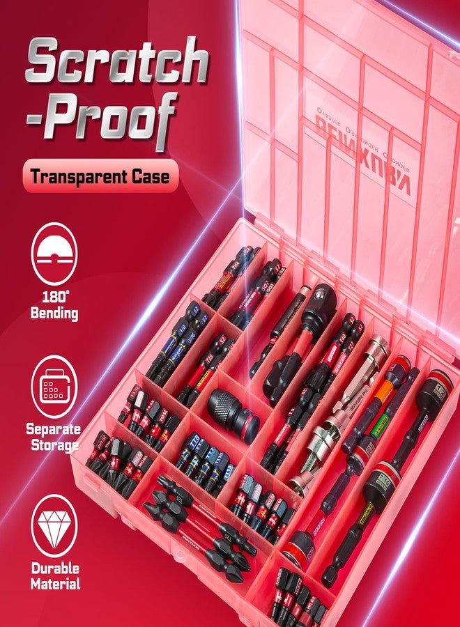 Geinxurn 98Pieces 1”/2” Impact Screwdriver Bits Set, Magnetic S2 Steel (Phillips/Slotted/Square/Torx/Hex/Security Torx) Driver Bits Tips,Impact Bit Holder and Nut Driver with Red Storage Box Case - Image 3