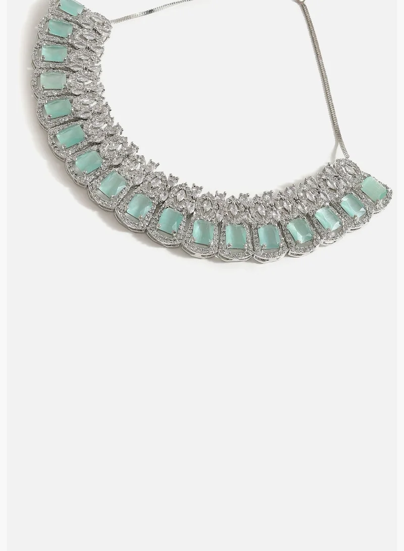 SOHI Silver Plated American Diamond and Designer Stone Party Necklace and Earring Set For Women