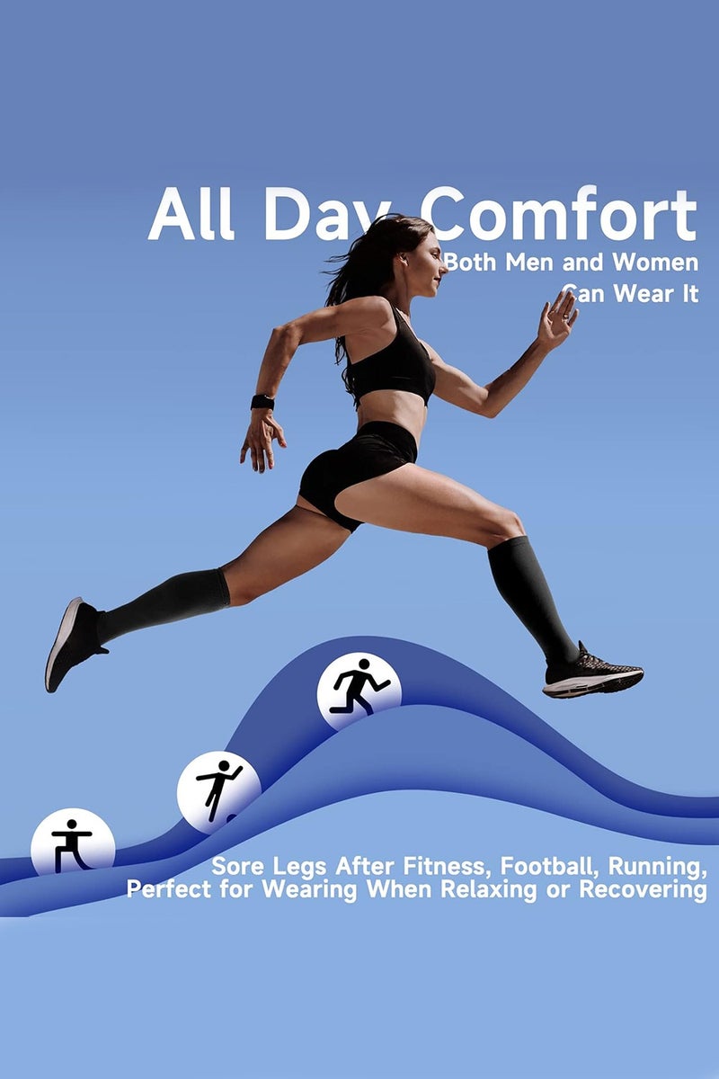 متجر الفرح زوجان من الجوارب الضاغطة بسحاب للنساء والرجال حتى الركبة بارتفاع 15-20 مم زئبقي، جوارب ضغط مفتوحة الأصابع مناسبة للمشي - Image 2