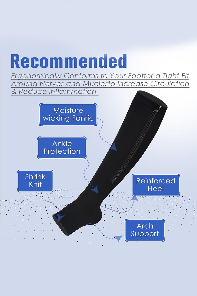 متجر الفرح زوجان من الجوارب الضاغطة بسحاب للنساء والرجال حتى الركبة بارتفاع 15-20 مم زئبقي، جوارب ضغط مفتوحة الأصابع مناسبة للمشي - Image 3