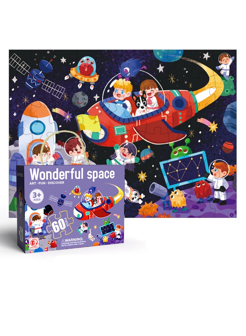 Educational Children's Floor Jigsaw Puzzle Toy, Preschool Learning and Educational Toy, Gift for 3-4 Years Old Boys and Girls (60 Pieces Wonderful Space) - Image 1