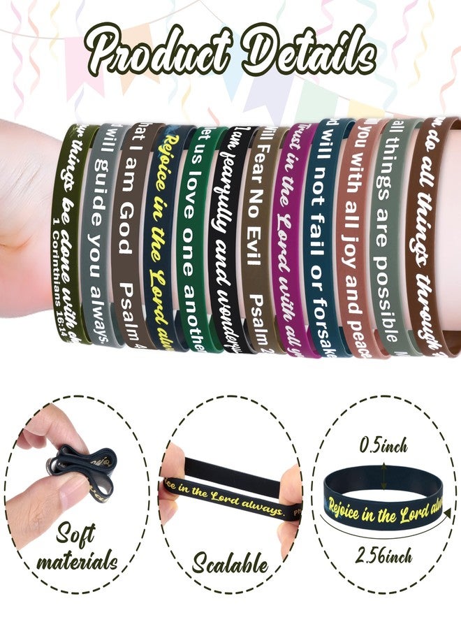 Moon Boat 144 Pcs Bible Verse Bracelets Bulk - Christian Jesus Religious Scripture Silicone Wristbands Dark Style for Men Women Inspirational Gifts Party Supplies - Image 5