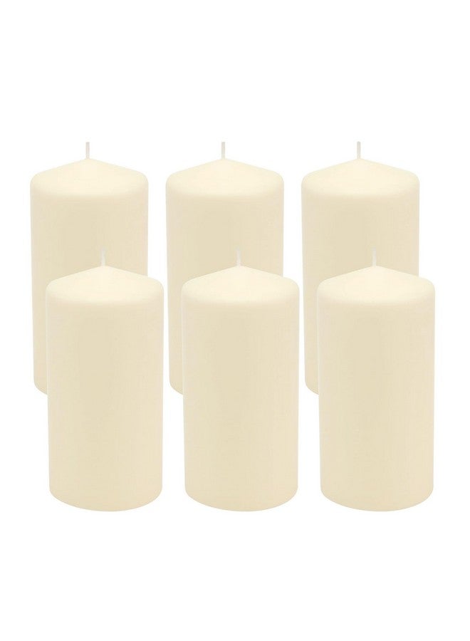 Stonebriar 6 Pack Tall 3 x 6 Inch 65 Hour Long Burning Unscented Ivory Wax Pillar Candles - Image 1