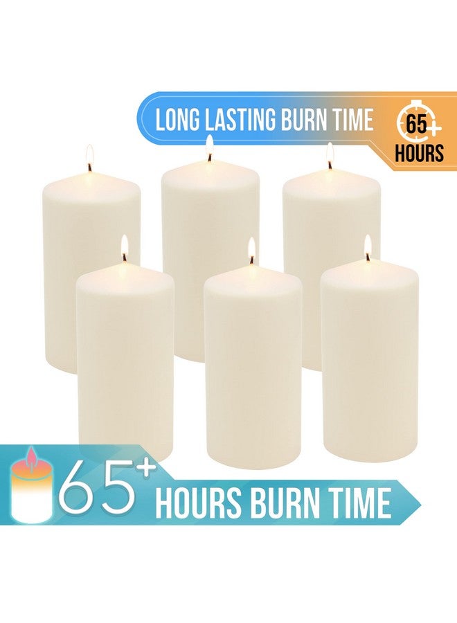 Stonebriar 6 Pack Tall 3 x 6 Inch 65 Hour Long Burning Unscented Ivory Wax Pillar Candles - Image 5