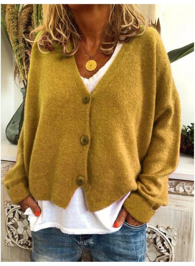 NIBEMINENT Women's Autumn Winter Cardigan Sweater V-neck Solid Color Casual Loose Sweater Knitted Cardigan - Image 1
