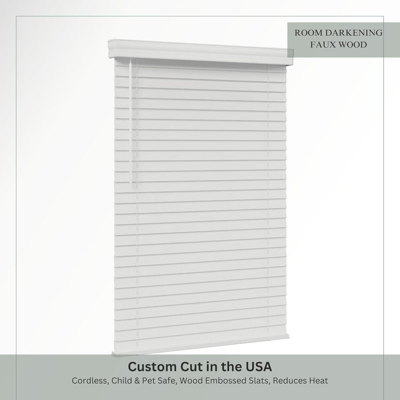 Lumino 2" Cordless Faux Wood Blinds – 28 x 60 White, Room Darkening Window Blinds for Indoor Windows, Custom Size Faux Wood Plantation Blinds with Classic Valance, Inside Mount, Easy Install - Image 2
