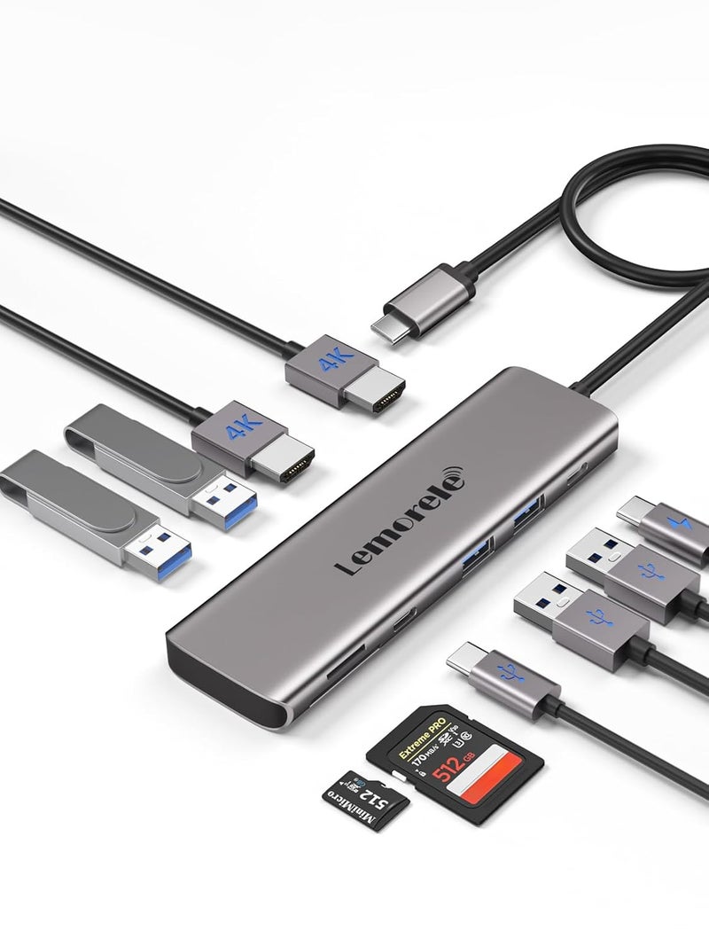 Lemorele محطة إرساء USB C - مركز شحن وشاشة مزدوجة مع 4xUSB، بيانات USB-C، 100W PD، فتحة SD/TF لأجهزة ويندوز - Image 1