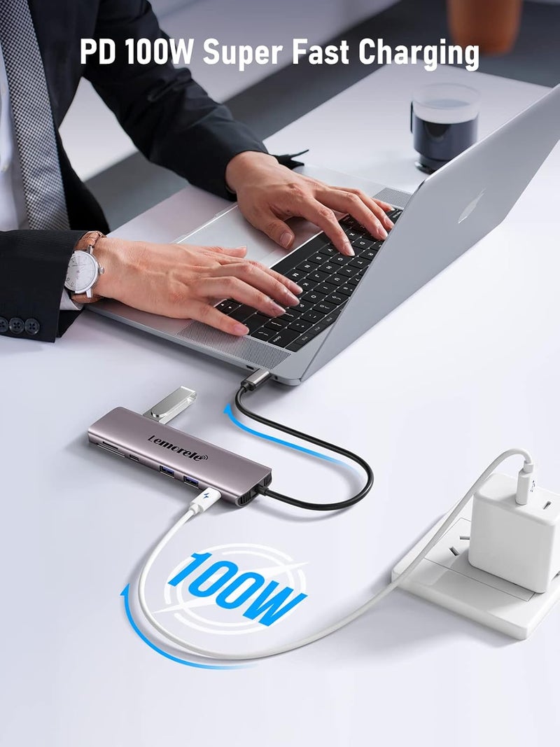 Lemorele محطة إرساء USB C - مركز شحن وشاشة مزدوجة مع 4xUSB، بيانات USB-C، 100W PD، فتحة SD/TF لأجهزة ويندوز - Image 5