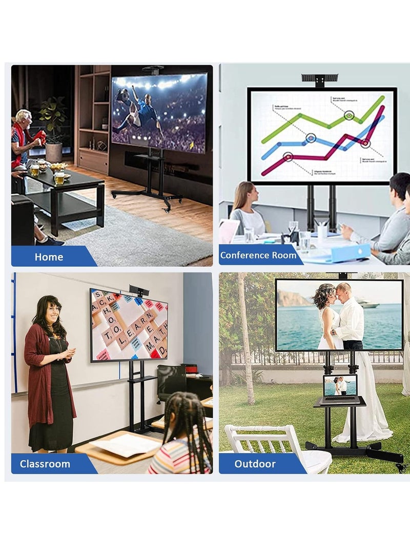 Mobile TV Stand Rolling TV Cart Floor TV Stand Trolley for 32” to 70” LCD LED Flat Curved Screen Tilt Height Adjustable TV Stand Mounted with Wheels 2 Media Shelves Cable Management - Image 3