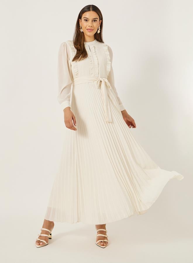 Styli Pleated Ruffle Detail A-Line Maxi Dress - Image 1