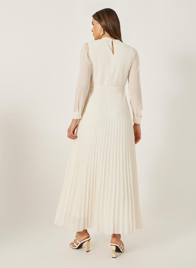 Styli Pleated Ruffle Detail A-Line Maxi Dress - Image 5